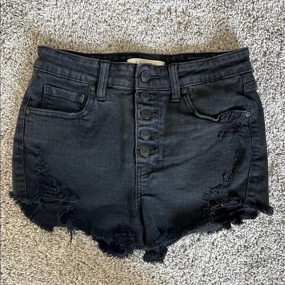 Eunina High Rise Cut Off Shortie Black Frayed Jean Shorts